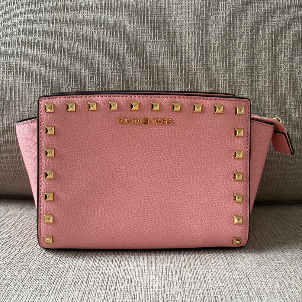 Michael Kors Pink Gold Studded Cross Body Bag Excellent Condition